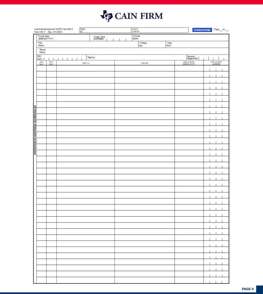 Blank accident report form with Cain Firm logo at the top