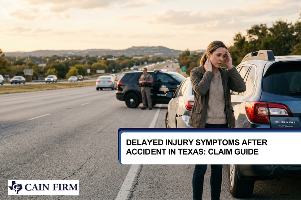 Lady standing on a Texas highway after accident