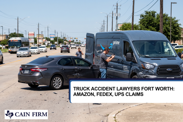 Illustration of a delivery truck involved in a Texas traffic accident