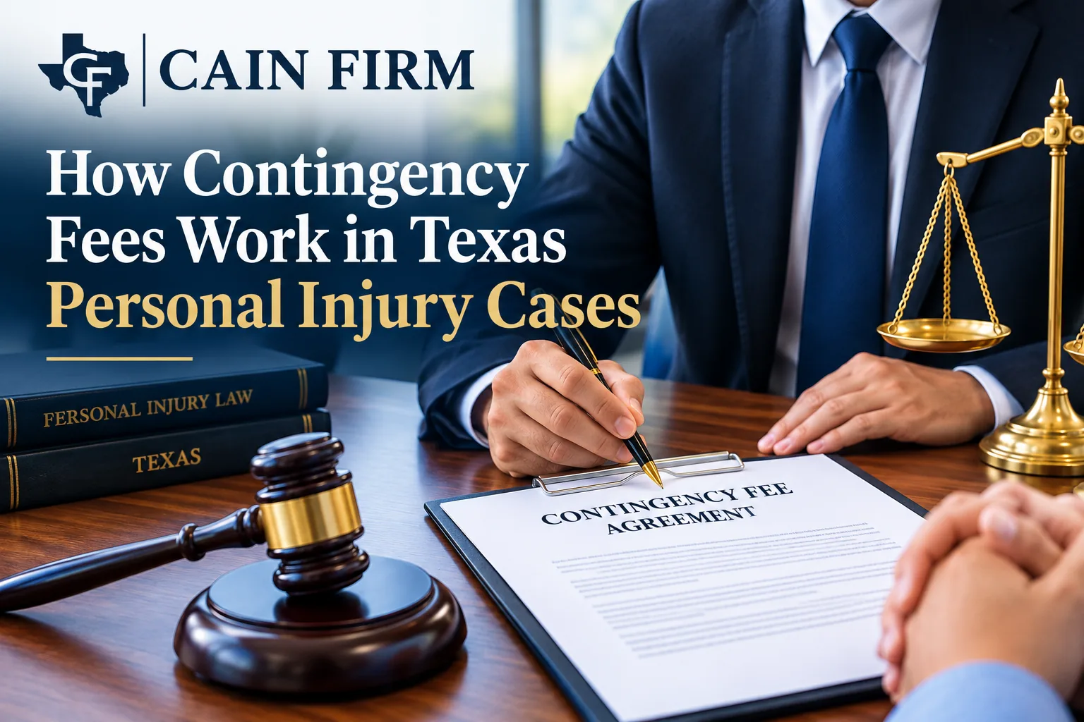 Cain Firm Texas personal injury lawyer explaining a contingency fee agreement